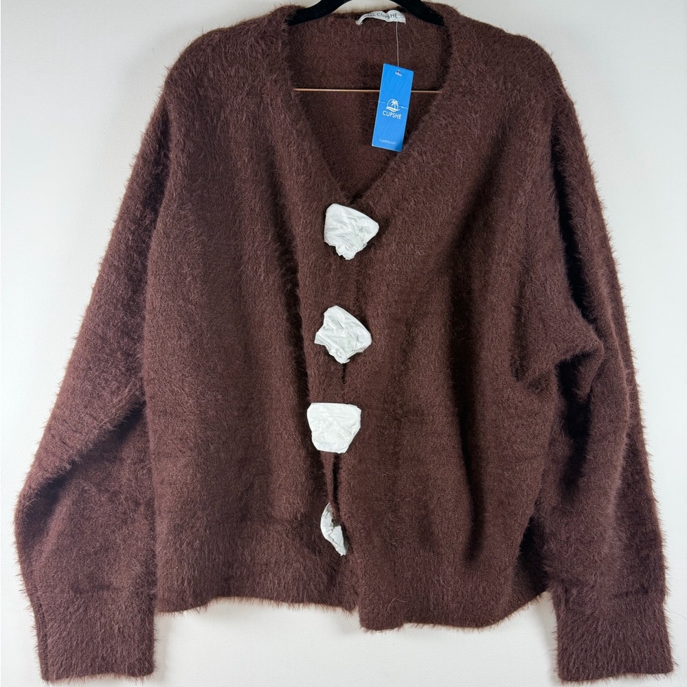 Women's Cozy Bow-Adorned Cardigan Sweater - Cupshe-L-Brown - Picture 6 of 12